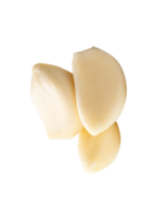 Top view of peeled garlic cloves or pieces in stack isolated with clipping path in file format png