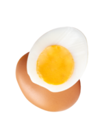 Cream chicken egg and cooked or boiled chicken egg with egg yolk in half in small pile isolated with clipping path in file format png