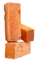 A group of three old red or orange bricks in stack isolated with clipping path in file format png