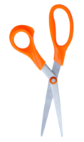 Vertical open multipurpose scissors with orange handle in vertical isolated with clipping path in file format png