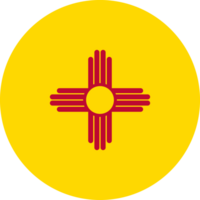 New Mexico circle flag. Official colors icon. New Mexico state round flag template. Badge, background, push button, design element. png