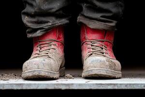 A pair of red boots on a person photo