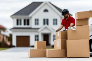 A man is loading boxes onto a car photo