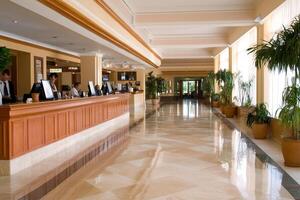 The lobby of a hotel photo