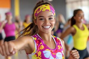 A woman in a zumba class smiling photo