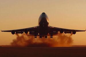 A large airplane taking off from the runway photo