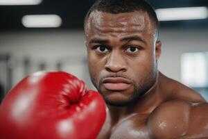 A man in a boxing ring with a red glove photo