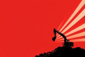 A red background with a large excavator photo
