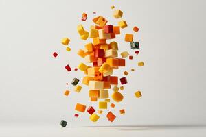 3d rendering of cubes falling from the sky photo
