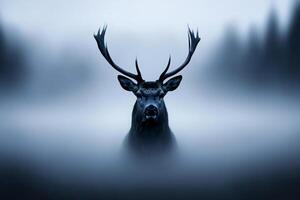 A deer with horns in the fog photo