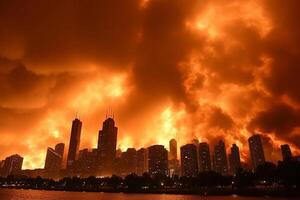 The chicago skyline is seen in flames on september 9, 2013 photo