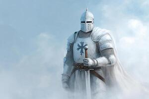 A knight in armor standing in the clouds photo