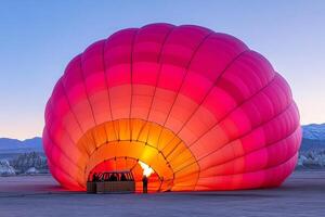 A large hot air balloon is lit up in the desert photo