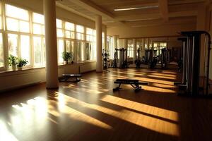 A gym room with many windows photo