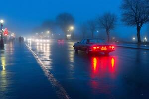 A wet road in the rain photo