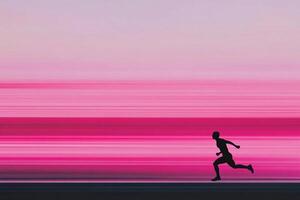 A person running in front of a pink background photo