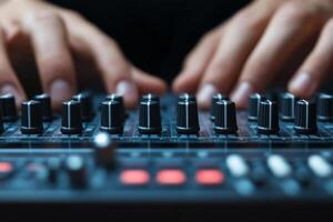 Hands on a mixer with knobs and buttons photo