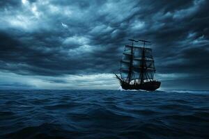 A sailing ship in the ocean under stormy skies photo