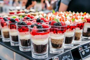 Several dessert trays with fruit and berries photo