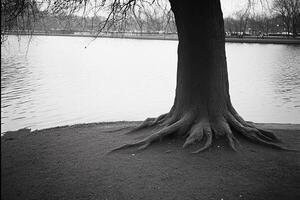 A tree with roots on the ground photo