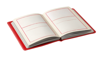 Open red notebook with lined pages perfect for school and study png