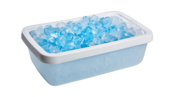 Ice storage container with blue frozen cubes for drinks and culinary use png