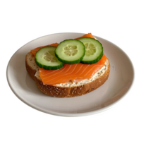 Toast with Cream Cheese Salmon and Cucumber Slices Isolated png