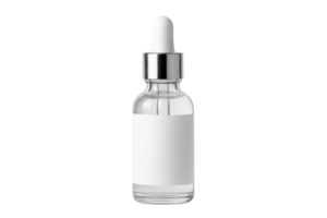 Clear Dropper Bottle Mockup with Blank Label and Silver Cap for Serums and Skincare Products on Transparent Background png