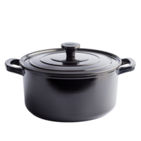 Full View of Black Dutch Oven on Transparent Background for Culinary and Cooking Themes in Stock Photography png