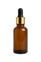 Amber Dropper Bottle Mockup with Gold Cap for Essential Oils and Skincare Products on Transparent Background png