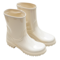 Pair of Cream Rain Boots on Transparent Background Isolated Full View for Fashion Retail Design and Seasonal Advertising png