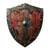 Detailed Medieval Shield With Weathered Surface and Cross Design on Transparent Background for Historical and Fantasy Themes png
