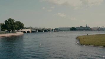The beautiful view of a river and bridge in St. Petersburg captivates with its rich culture video