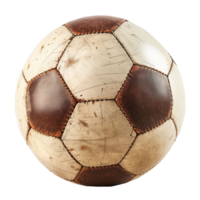 Vintage Leather Soccer Ball Isolated on Transparent Background Showcasing Classic Patchwork Design with Visible Wear and Authentic Texture, Ideal for Sports and Retro-Themed Projects png