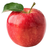 Vibrant Red Apple With Leaf Isolated on Transparent Background Highlighting Freshness and Nature png