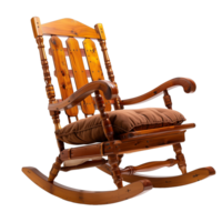 Wooden Rocking Chair With Brown Cushion on Transparent Background Showing Full View Design png