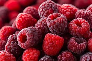 Frozen raspberries creating a refreshing and delicious summer treat photo