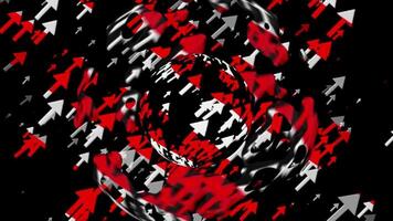Dynamic abstract animation with red and black arrows swirling around a central sphere video