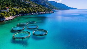Fish farm in the bay creating a sustainable aquaculture industry photo