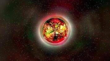 Vibrant cosmic apple in space showcases stunning colors and patterns of the universe video