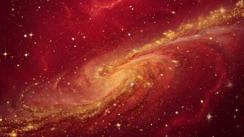 Stunning view of a red galaxy swirl with shimmering stars in the night sky video