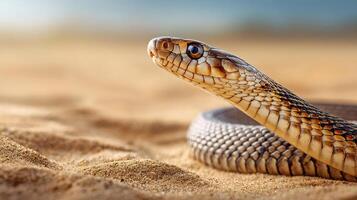 Snake slithering through desert sand on sunny day photo