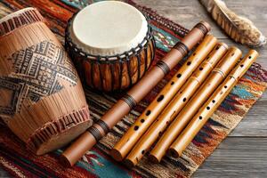 Andean instruments displaying indigenous craftsmanship and musical heritage photo