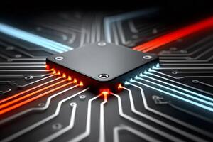 Cpu processing data on motherboard with futuristic glowing connections photo