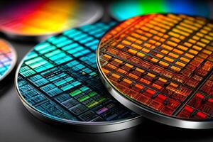 Semiconductor wafers showing complex circuitry illuminating future technologies photo