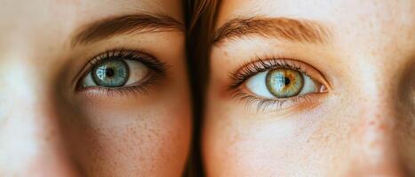 Close up of two differently colored eyes photo
