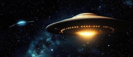 Spacecrafts exploring a distant galaxy at night photo