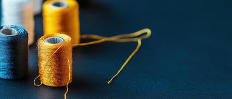 Colorful sewing threads create artistic patterns photo