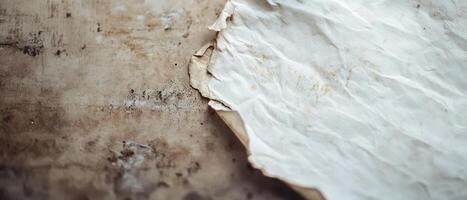 Crumpled paper resting on a textured surface photo