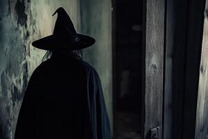Mysterious figure in a dark abandoned setting photo